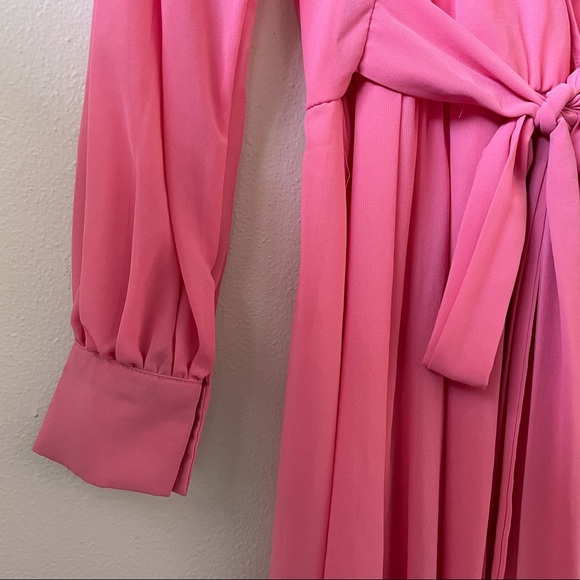 ‼️SOLD‼️ PinkBlush Coral Chiffon Long Sleeve Pleated Maternity Maxi Dress - Picture 16 of 16
